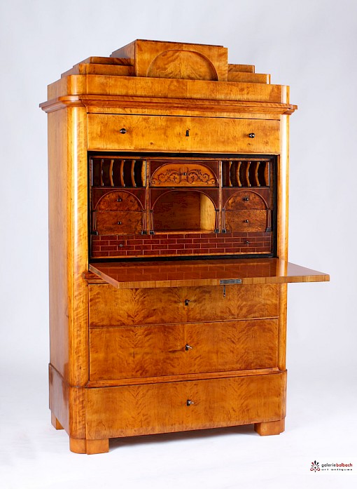 Antiker Sekretär aus hellem Holz mit Geheimfächern, Biedermeier um 1830