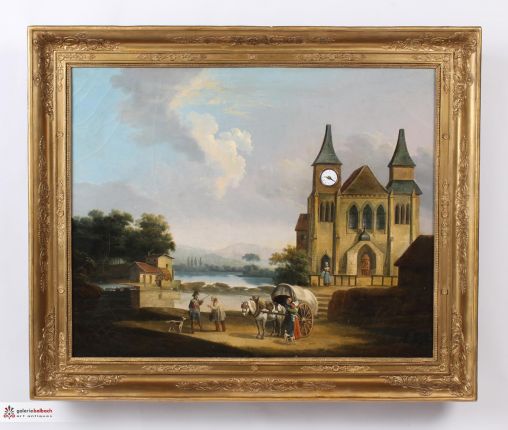 Antike Bilderuhr, um 1830, Frankreich, original Rahmen, restauriert - Frankreich
Öl auf Leinwand, Uhrwerk
erste Hälfte 19. Jhdt.