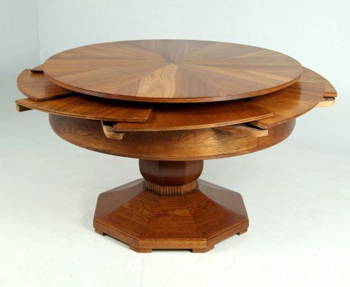 Antique round dining table, extendable, oak, 1920s - Workshop Josef Seiler in Liegnitz
Oak
1920s