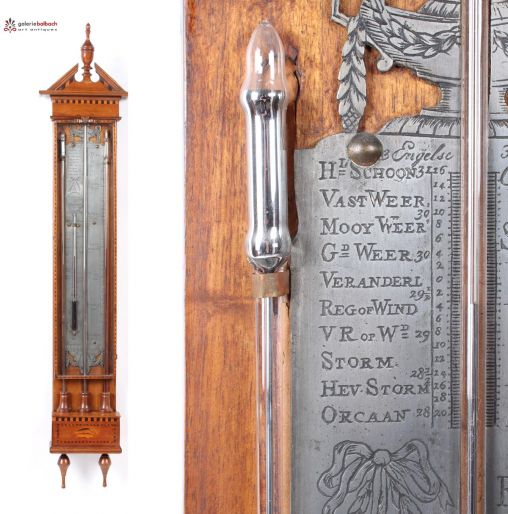 Antikes Barometer, Bakbarometer um 1790, Thermometer, Wetterstation - Rotterdam
Mahagoni u.a., Zinn, Quecksilber
Louis XVI um 1790