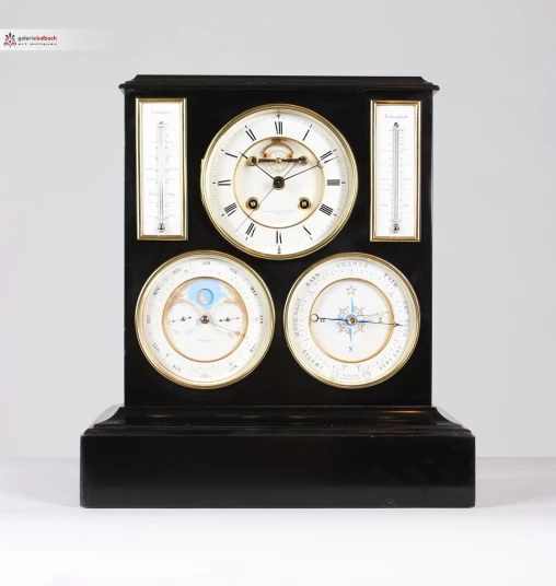 Horloge antique avec calendrier et baromètre, 1870, Aubert et Klaftenberger - Suisse, Angleterre
Ardoise, émail
vers 1870