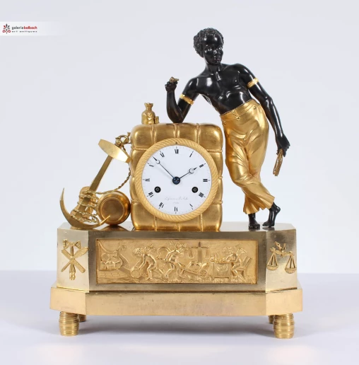 Pendule au Nègre, Au bon Sauvage, Empire Mantel Clock, 1810, Horloge de cheminée - Paris
Bronze (doré à chaud et patiné), émail
Empire vers 1810