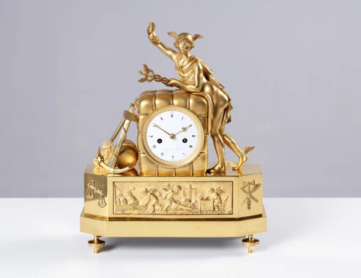 Pendule antique en bronze, Mercure, Mercury, France, Empire vers 1815 - France
Bronze doré
Empire vers 1815