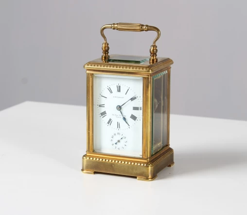 Antique French Travel Clock with Alarm Function, Fully Functional - Paris
Brass, glass, enamel
around 1880