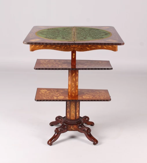 Antique card game table, console with marquetry, Netherlands circa 1840 - Netherlands
Mahogany, maple
around 1840