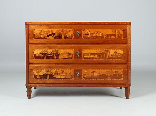 Antike Kommode mit Marketerie, Intarsien, Louis XVI, Zopfstil um 1800 - Norditalien - alpenländisch
Nussbaum, Ahorn u.a.
Klassizismus um 1800
