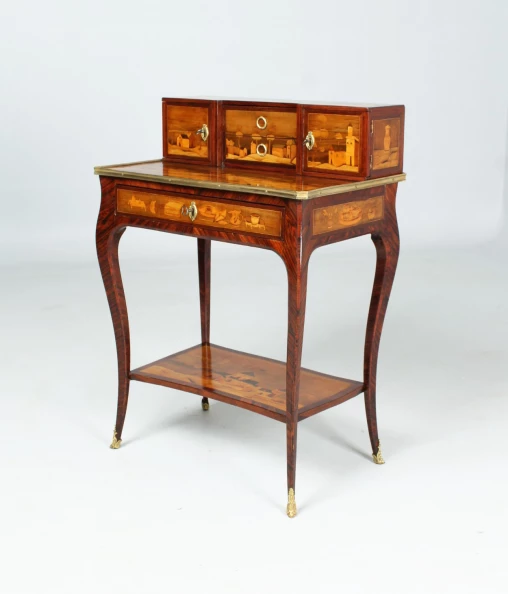 Antique Ladies' Desk, Bonheur Du Jour, Charles Topino, c. 1860 - France
Rosewood, mahogany, maple, etc.
Mid 19th century