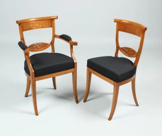Sei sedie da pranzo antiche, frassino, 1800 ca.