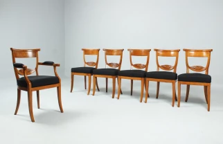 Six chaises de salle à manger antique, le frêne, vers 1800