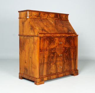Antiker Biedermeier Sekretär Nussbaum, Schellackpolitur