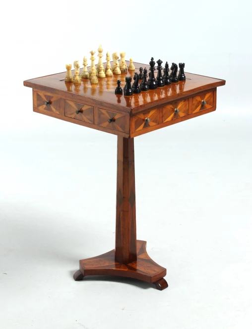 Table d'échecs antique, noyer, cerisier, Biedermeier, 19 Siècle - Sud de lAllemagne
Noyer, cerisier
19e siècle
