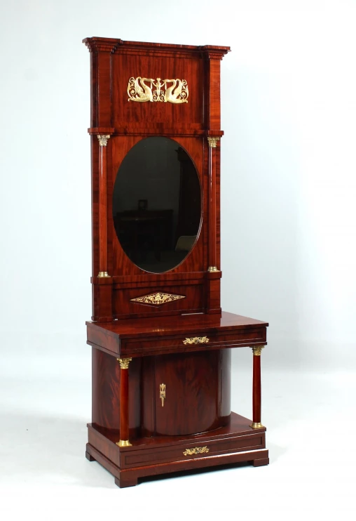 Antique Demi-Lune Console with Mirror, Biedermeier, Empire, c. 1820 - North Germany
Mahogany
Biedermeier/Empire around 1820