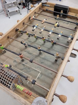 unrestored foosball table