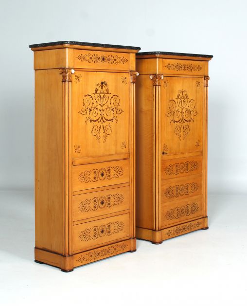 Antique pair of furniture, secretary and cabinet, France around 1830 - France
Maple, rosewood, amaranth
Charles X around 1830