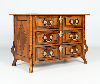 <p>France<br />
Walnut, olive, burl wood<br />
first half of 18th century.</p>