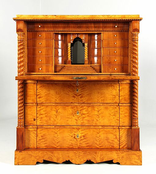 Antique Biedermeier secretary with secret compartments, birch, 1870 - Sweden
Birch, mahogany
Historicism - dated 1857