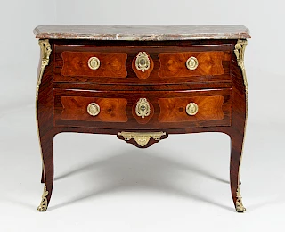<p>France<br />
Rosewood, ormolu, marble<br />
circa 1770</p>