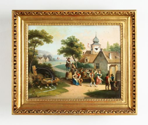 Biedermeier picture clock with fountain mechanism, Austria, circa 1830 - Austria
Oil on iron sheet
circa 1830