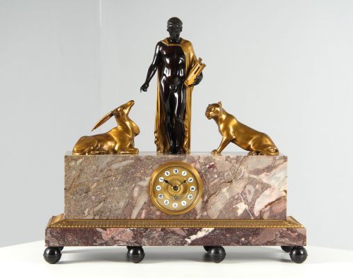 Horloge antique Art déco, Orphée et les animaux d'après Franz von Stuck - Autriche
Bronze, marbre
Art déco vers 1925