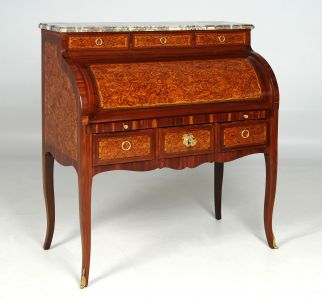 Antico scrittoio da donna a cilindro con impiallacciatura in ostrica