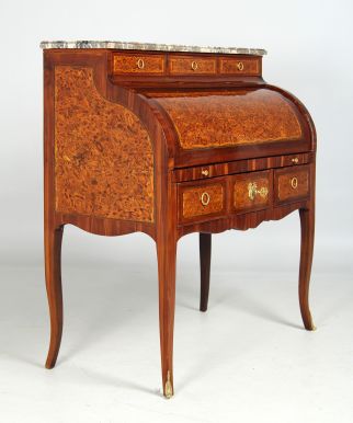 Antico scrittoio da donna a cilindro con impiallacciatura in ostrica