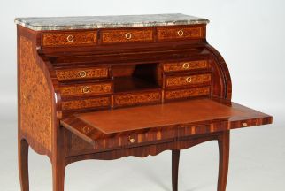 Antico scrittoio da donna a cilindro con impiallacciatura in ostrica