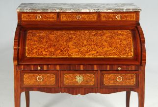 Antico scrittoio da donna a cilindro con impiallacciatura in ostrica