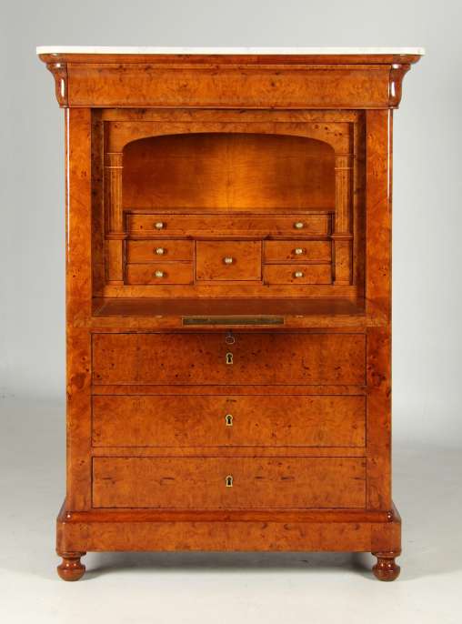 French secretary desk with a secret compartment, figured ash, c. 1840 - France
Figured ash
c. 1840