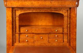 Antique French Louis Philippe secretary desk in figured ash, c. 1840