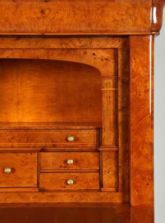 Antique French Louis Philippe secretary desk in figured ash, c. 1840