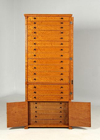 Armoire de collection ancienne en bouleau, 20 tiroirs